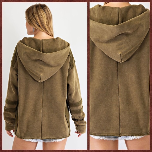 EASEL "Keep You Happy" Lux Brushed Cotton Blend Loose Pullover Hoodie Mix Fabric - Picture 5 of 16
